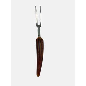 Vintage 2-Prong Carving Fork With Faux Antler / Bone Handle Stainless Steel 10"